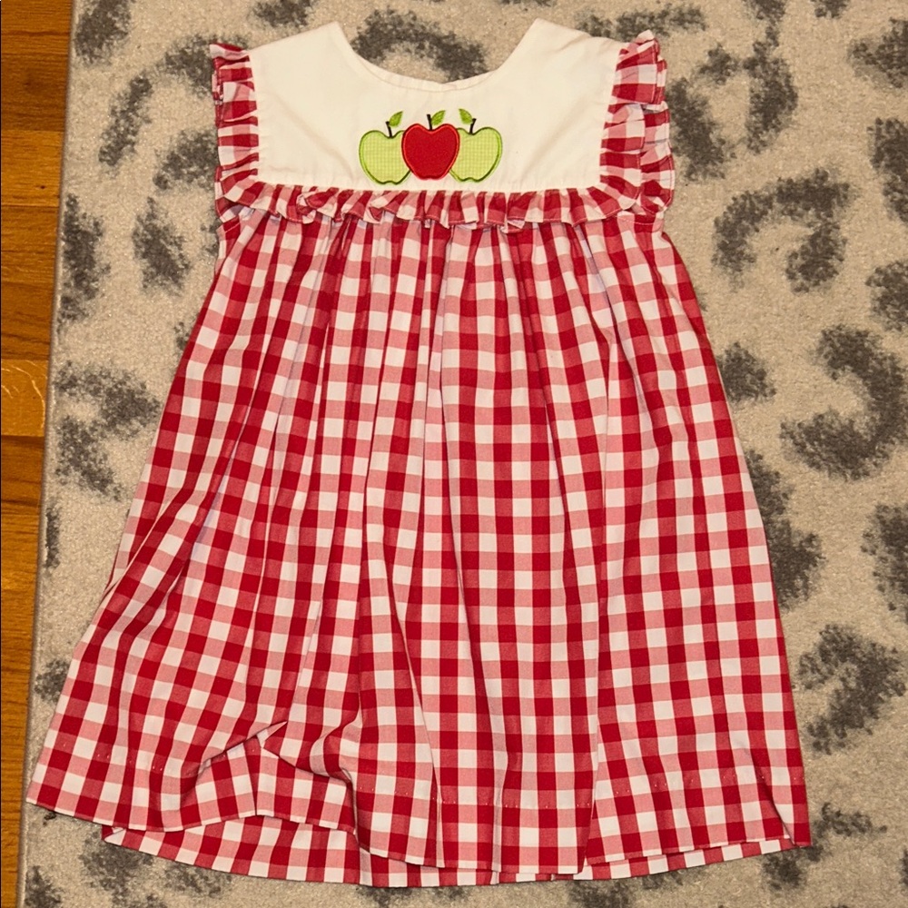 Girls Red Gingham Apple Appliqué Dress
